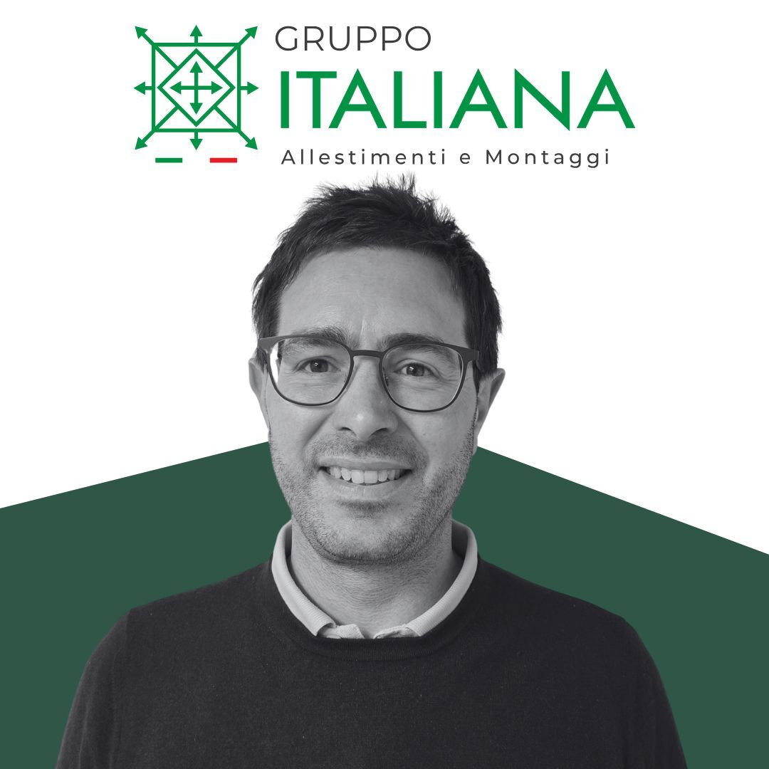 Portrait of Andrea Bazzoni, representative of Gruppo Italiana Montaggi, featured in the Points of View collaboration section with company branding in the background.
