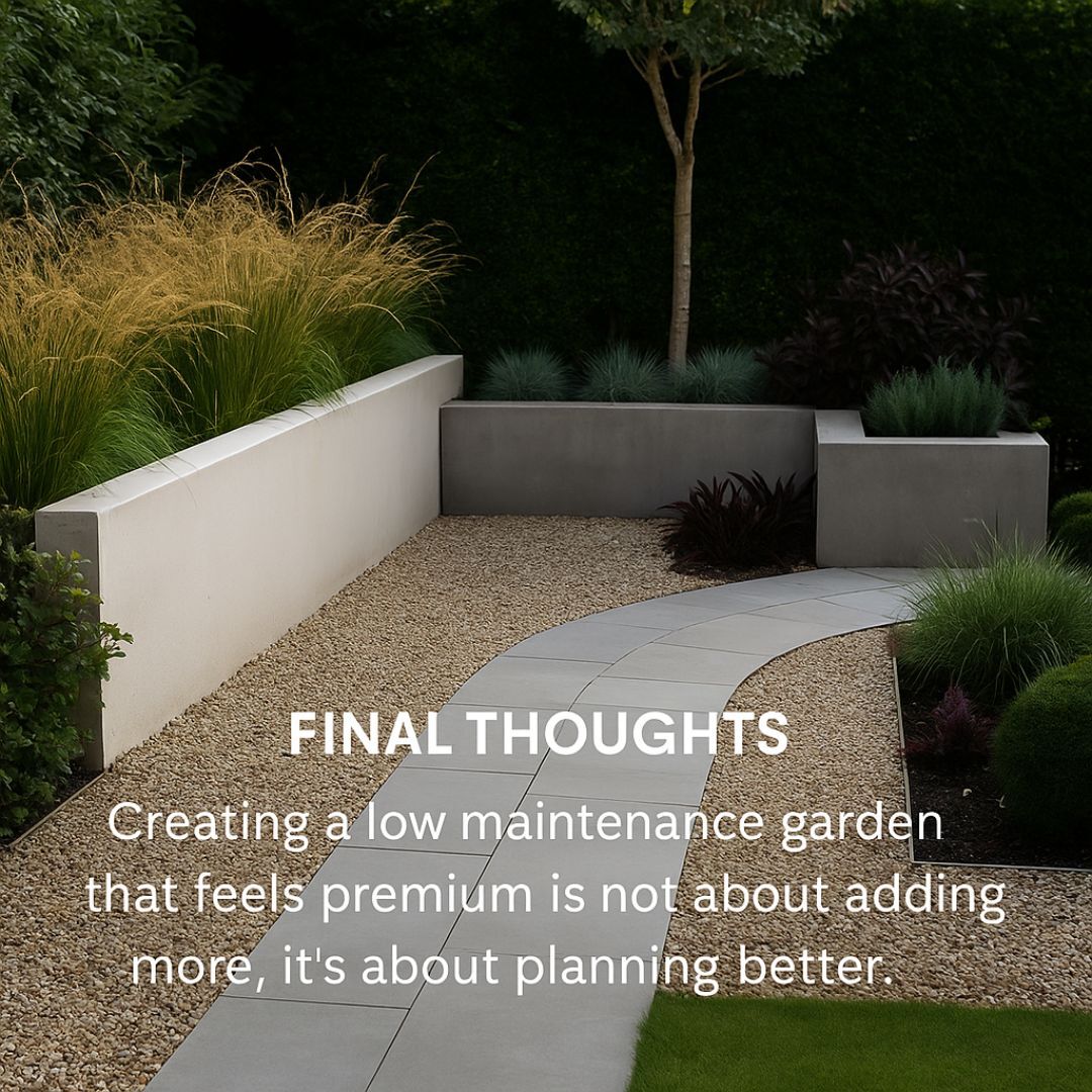 A sleek, low maintenance garden with gravel, paving, and structured planting that highlights the simplicity of smart garden design