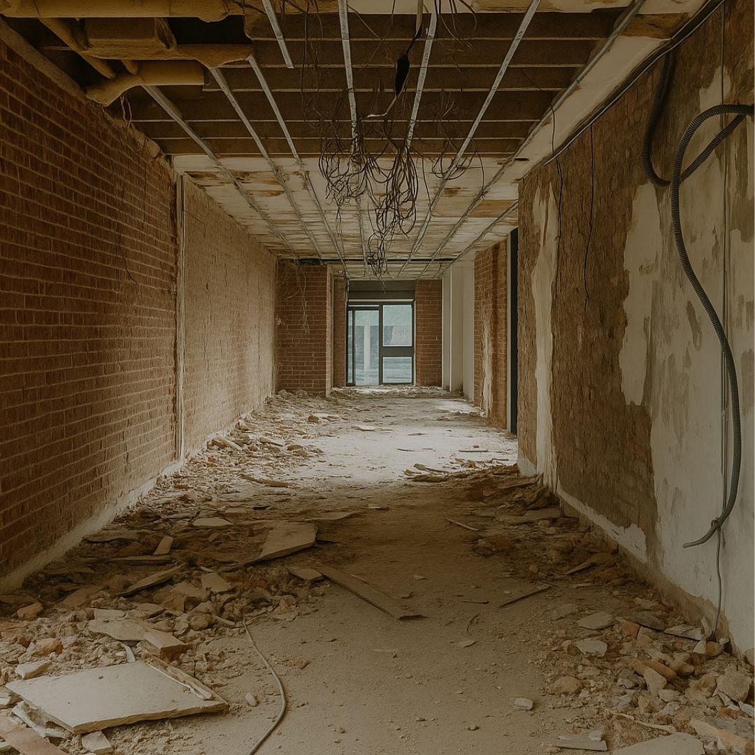 Retail fit-out showing exposed wall structure before refurbishment