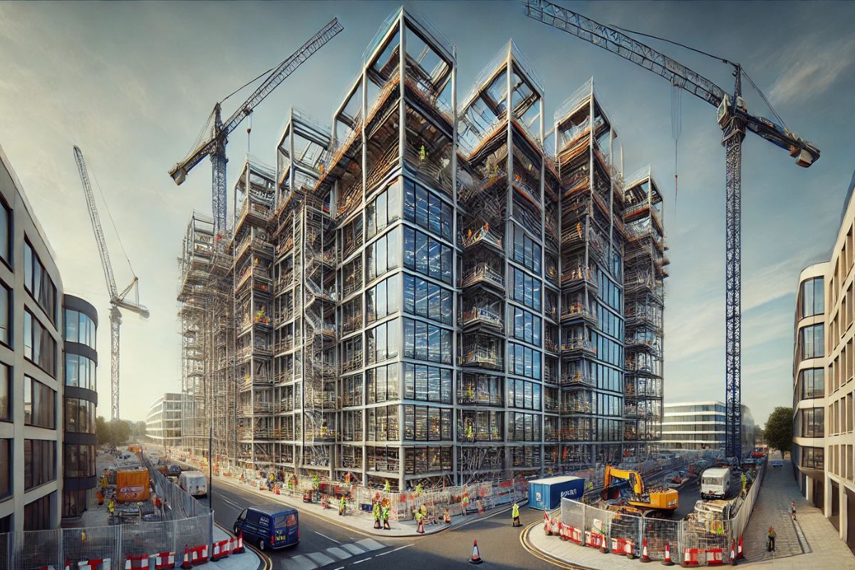 Commercial construction specialists working on UK office development