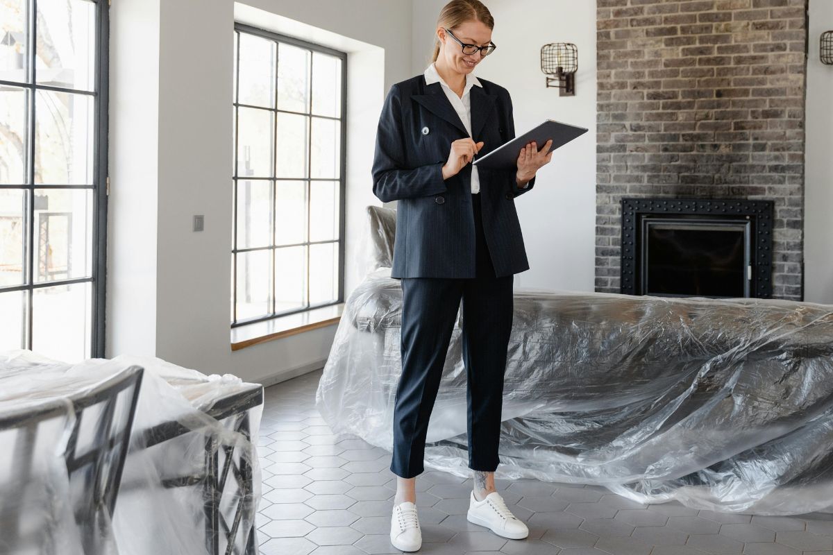 Architect working on extension plans in a London property
