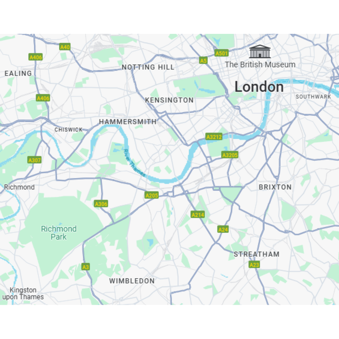 Map of service areas for construction projects across South West and Central London