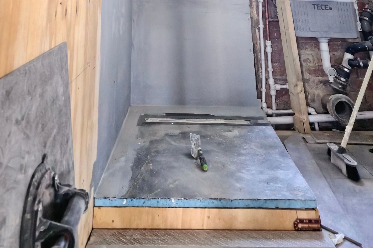 Initial stages of building a shower tray platform